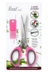 5 Layer Stainless Steel Herb Scissors with Cleaning Comb