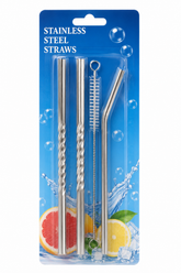 4 Pcs Stainless Steel Reusable Straw Set with Cleaning Brush