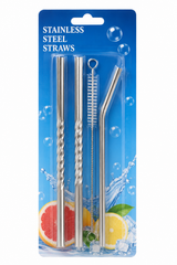 4 Pcs Stainless Steel Reusable Straw Set with Cleaning Brush