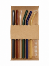 Reusable Colored Glass Straw Set with Cleaning Brushes