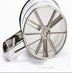Flour Sifter Stainless Steel – Double Layer Fine Mesh Baking Sifter with One-Hand Press Crank for Cakes & Pastries