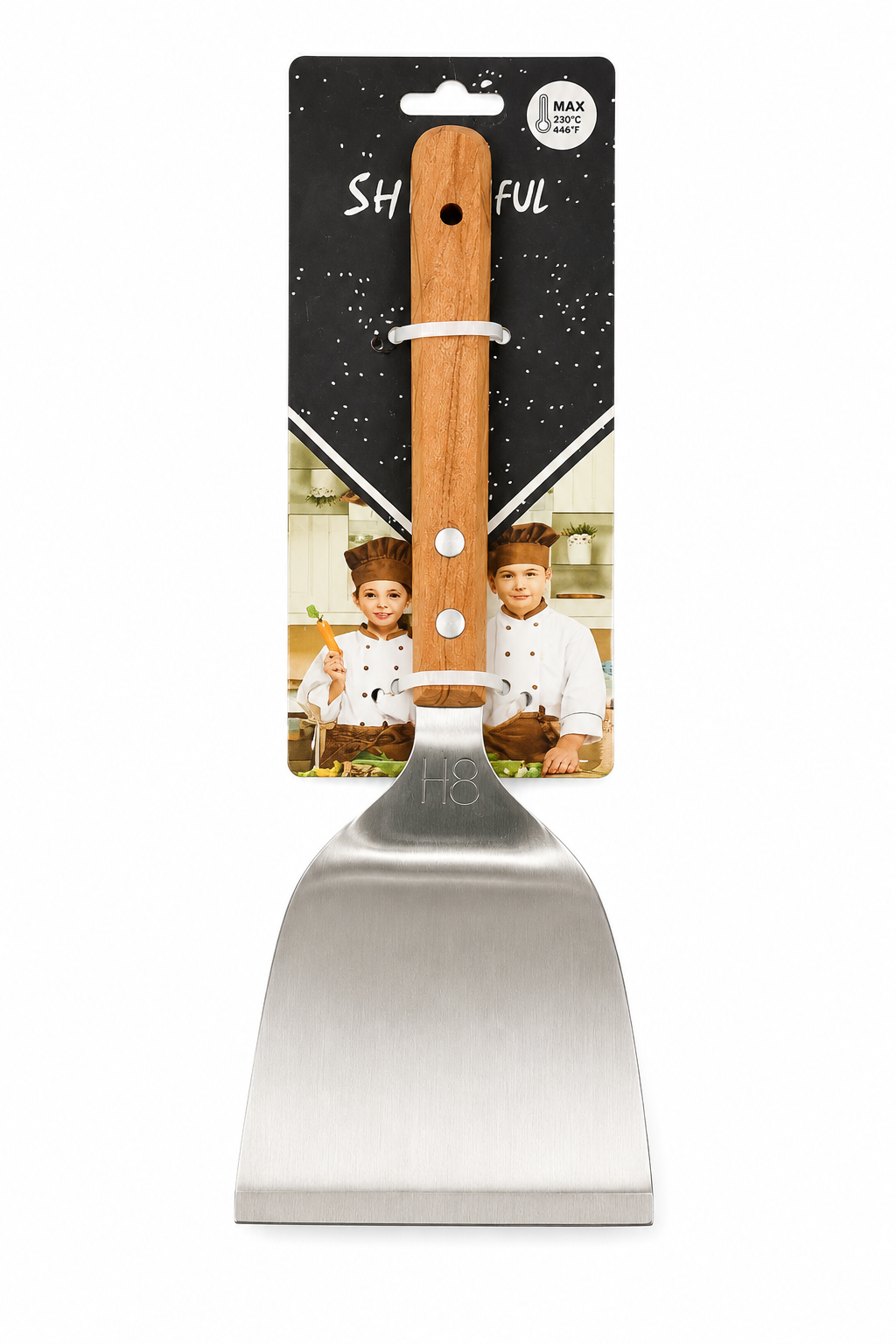 Premium Stainless Steel Grill Scraper & Kitchen Turner with Wooden Handle