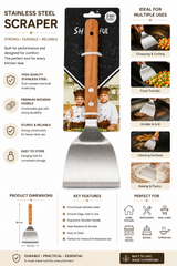 Premium Stainless Steel Grill Scraper & Kitchen Turner with Wooden Handle