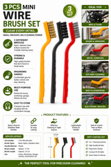 3-Piece Mini Wire Brush Set – Brass, Nylon & Stainless Steel Cleaning Brushes
