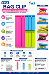 9-Piece Food Storage Bag Clip Set – Reusable Plastic Sealing Clips