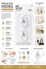 Heavy Duty Transparent Traceless Wall Hooks (2 Pack) – 5KG Self-Adhesive Hooks