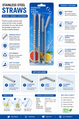 4 Pcs Stainless Steel Reusable Straw Set with Cleaning Brush